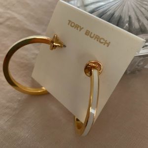 Tory Burch Gold & White hoop earrings